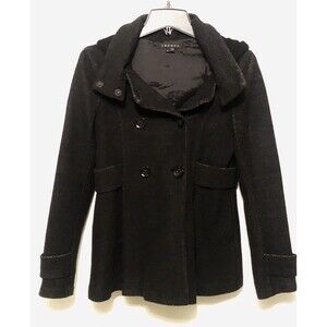 Theory Double Breasted Peacoat Black Coat Jacket Hooded Belt S Small